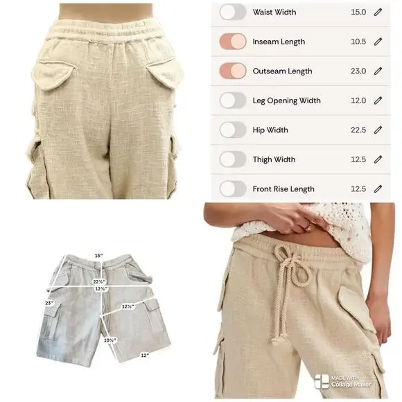 Free People Sea La Vie Cargo Shorts Mid Rise Pull-on Beach Beige Sz S #765 - Picture 5 of 13